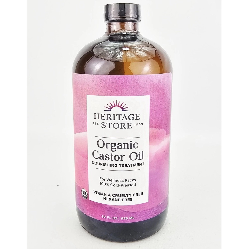 Heritage Store Organic Castor Oil Cold Pressed Vegan 32 Oz Jumbo